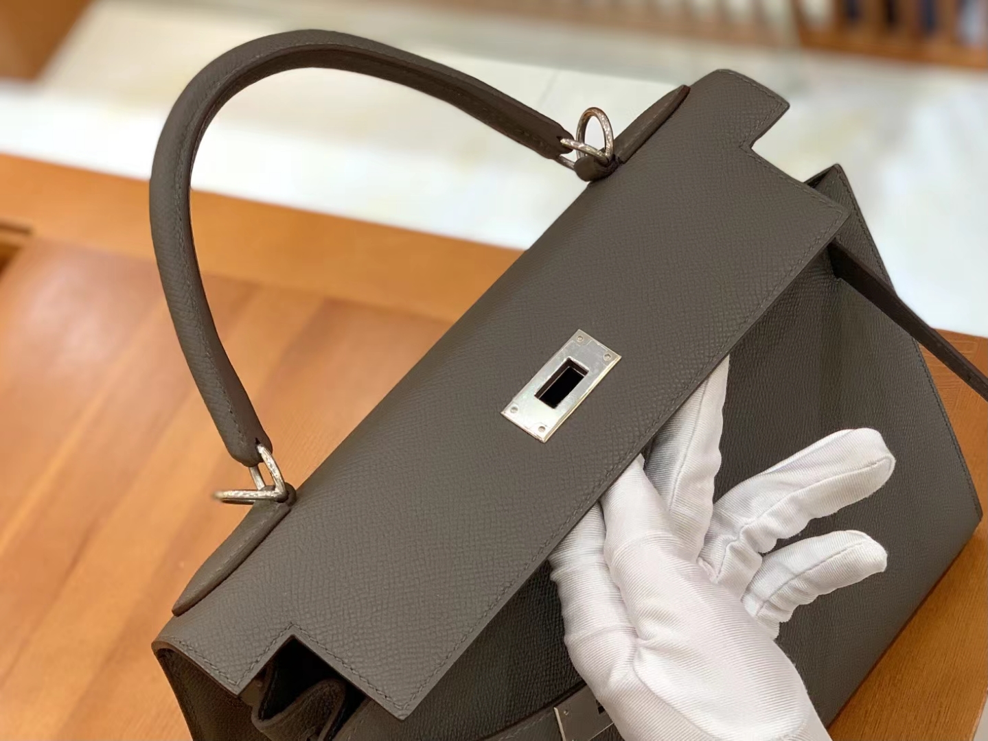 Hermès（爱马仕）Kelly 凯莉包 锡器灰 Epsom掌纹皮 银扣 28cm 原版蜜蜡线 顶级手缝