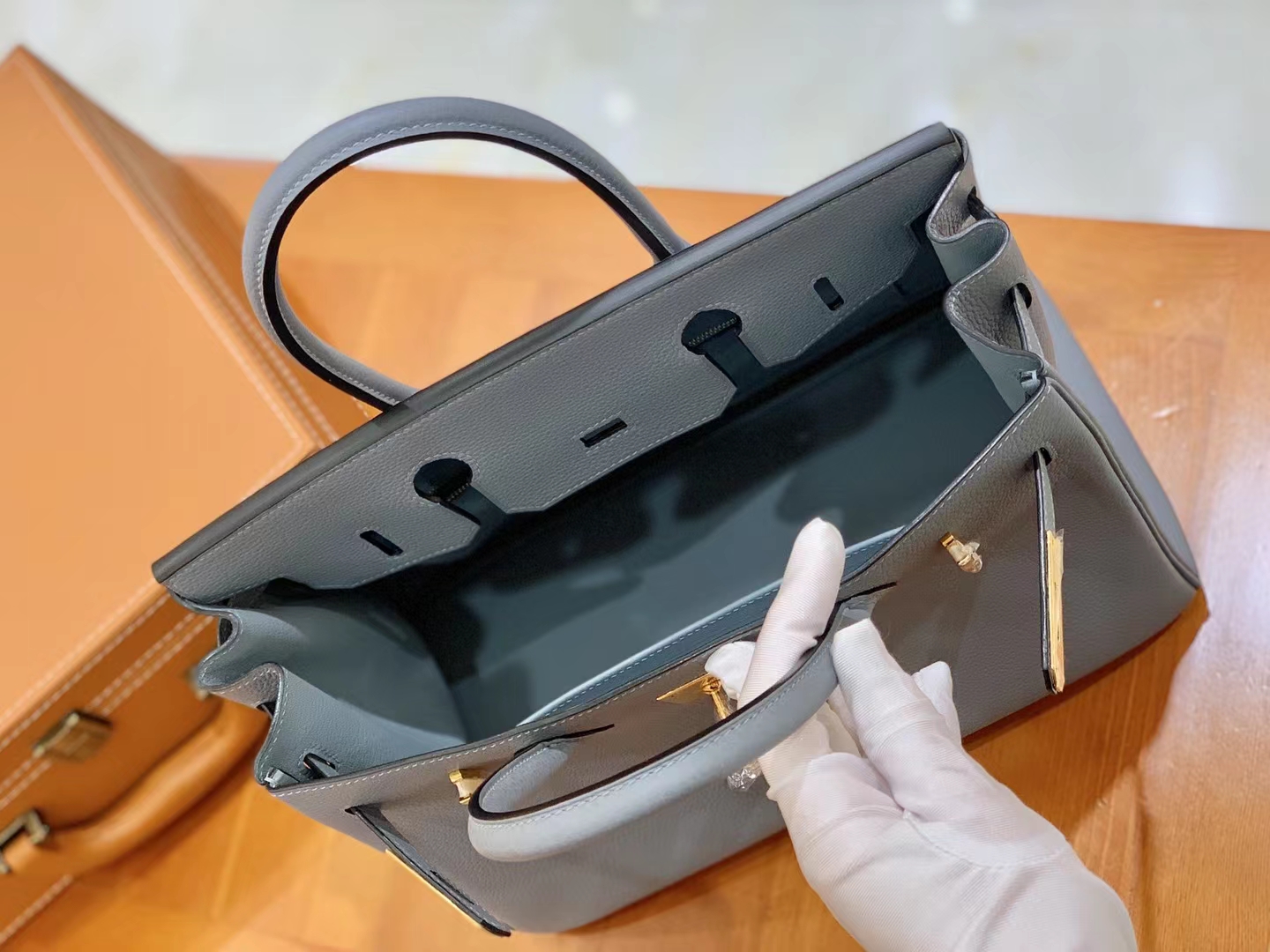 Hermès（爱马仕）Birkin 铂金包 亚麻蓝 Togo小牛皮 金扣 30cm 原版蜜蜡线 顶级手缝