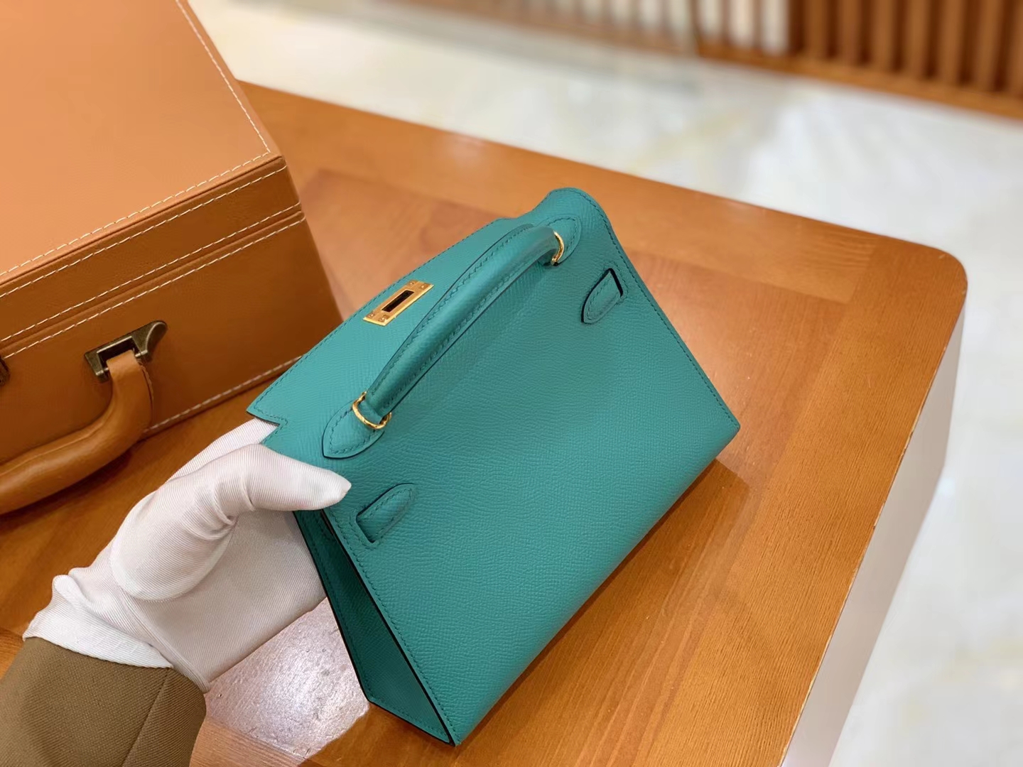 Hermès（爱马仕）Mini Kelly 迷你凯莉 孔雀蓝 Epsom掌纹皮 金扣 二代 原版蜜蜡线 顶级手缝