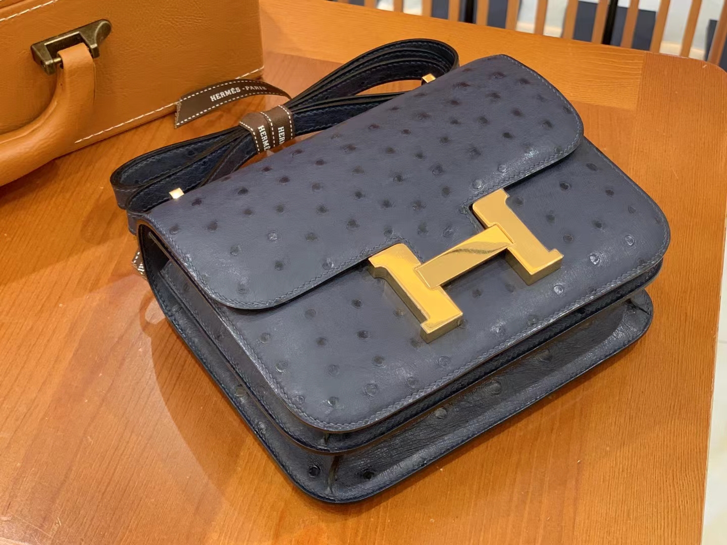 Hermès（爱马仕）Constance 康斯坦斯 马耳他蓝 南非KK级鸵鸟皮 金扣 19cm 原版蜜蜡线 顶级手缝