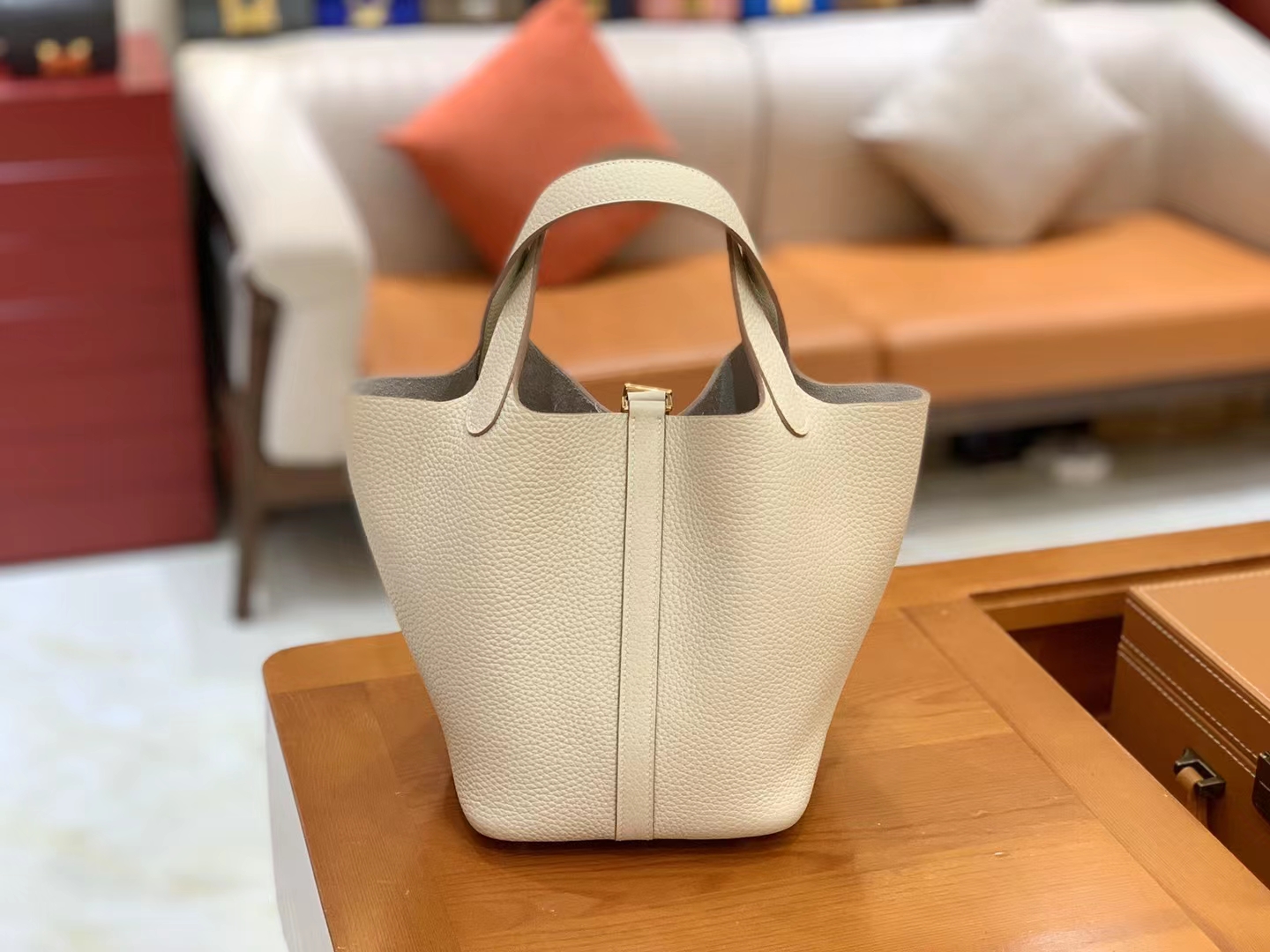 Hermès（爱马仕）Picotin 菜篮子 奶昔白 进口TC大牛皮 金扣 18cm 原版蜜蜡线 顶级手缝