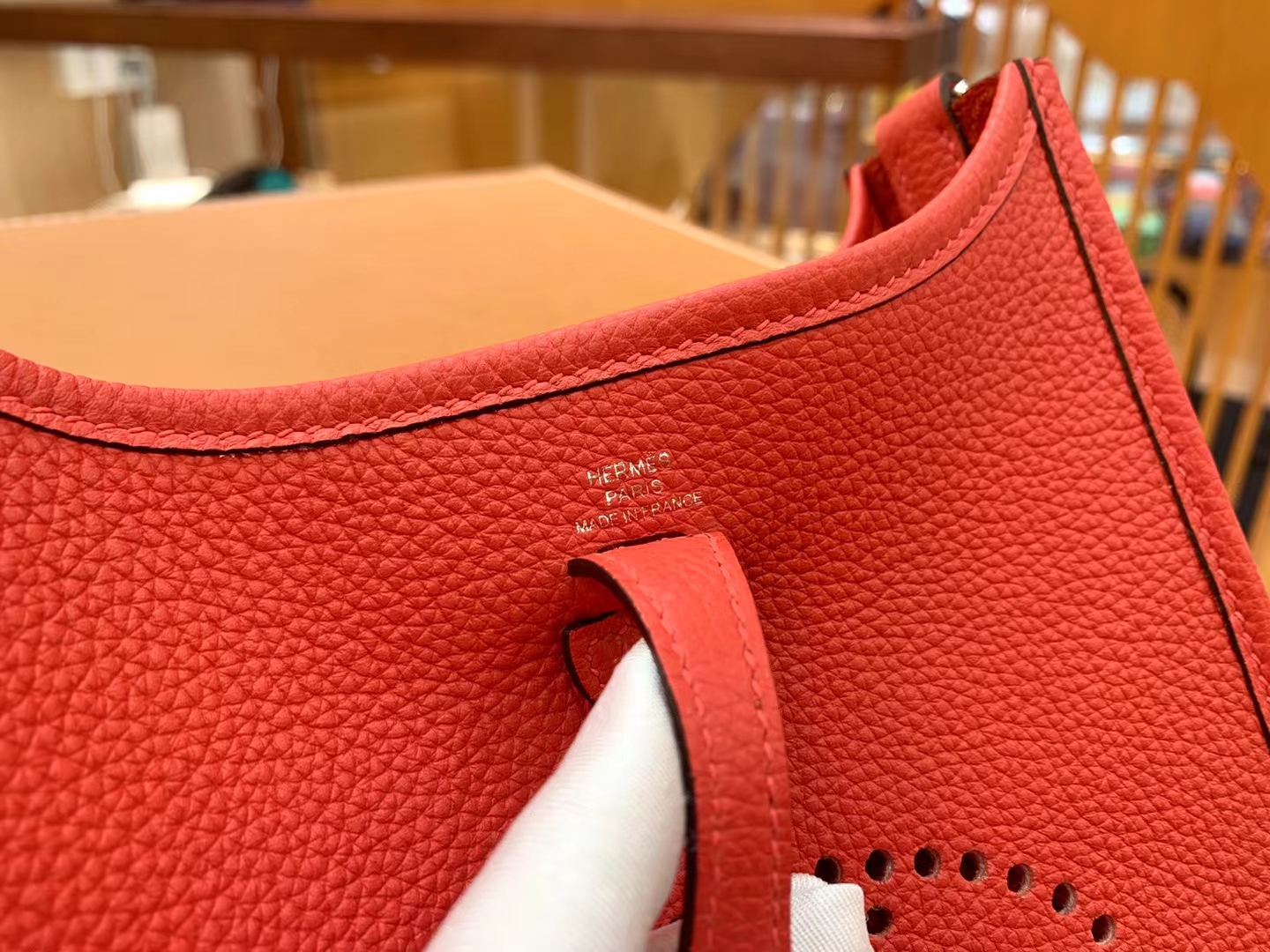 Hermès（爱马仕）Mini Evelyne 迷你 伊芙琳 心红色 进口TC大牛皮 银扣 17cm 原版蜜蜡线 顶级手缝