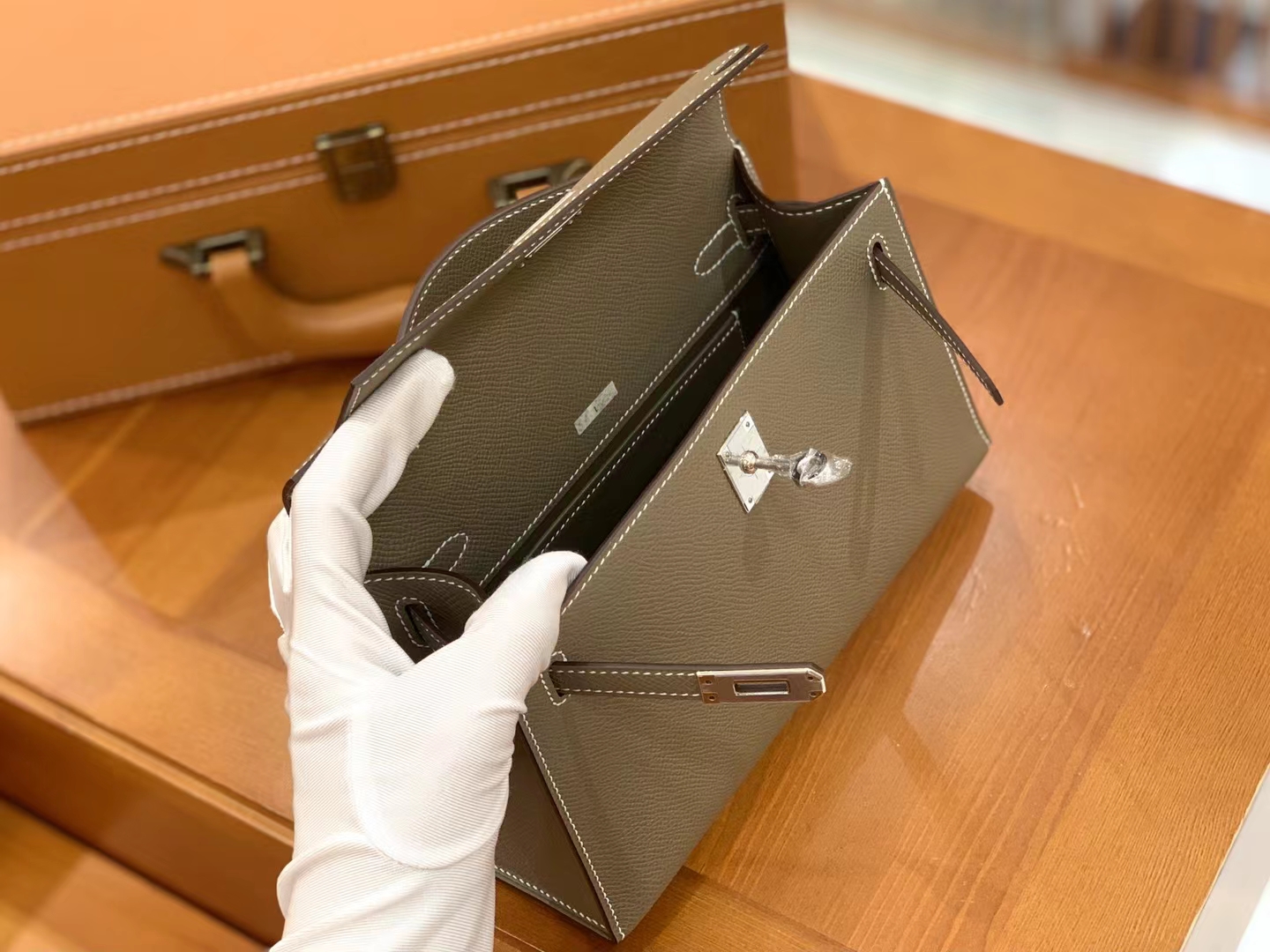 Hermès（爱马仕）Mini kelly Pochette 大象灰 Epsom牛皮 银扣 一代 原版蜜蜡线 顶级手缝
