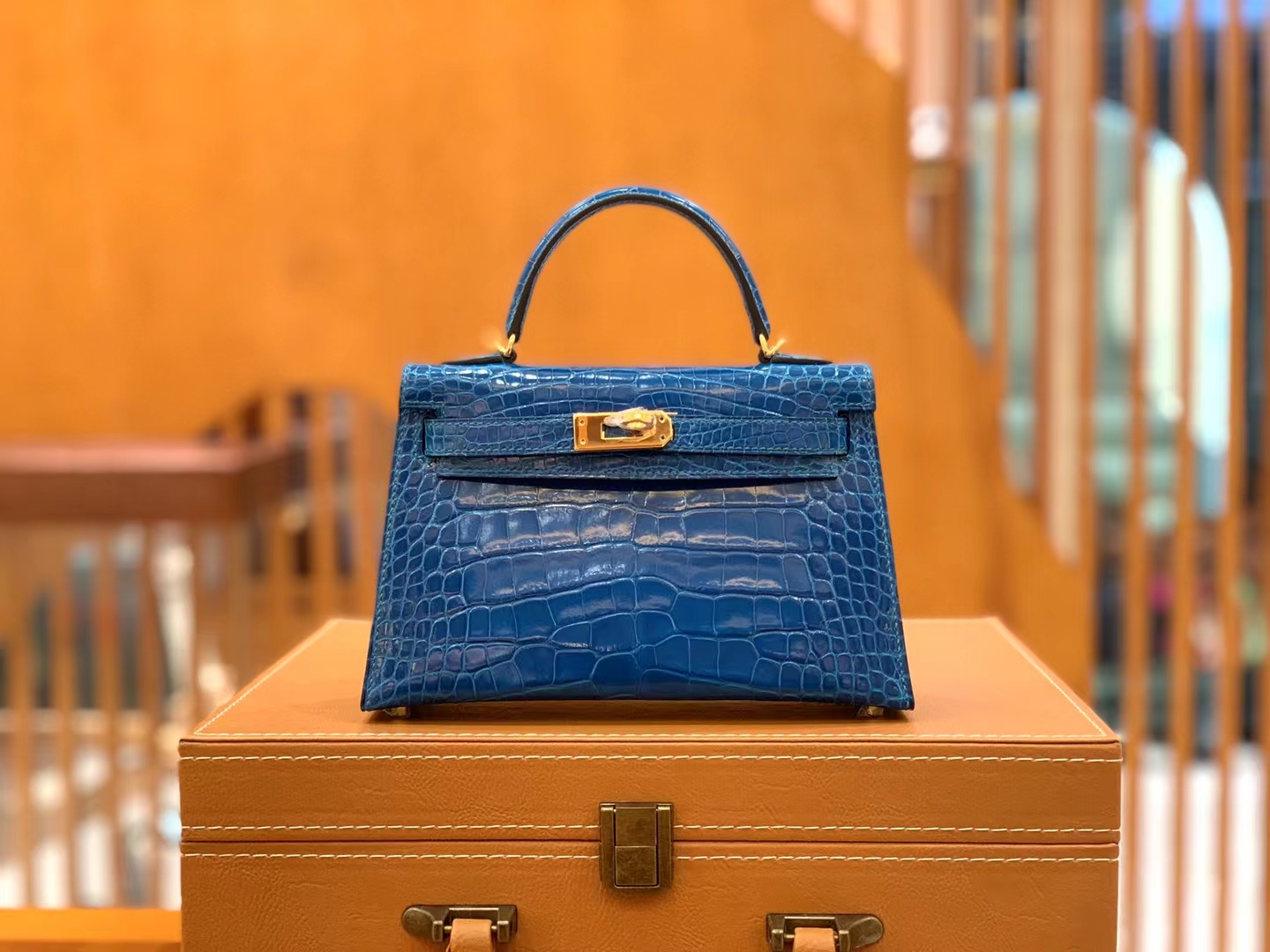 Hermès（爱马仕）Mini kelly 迷你凯莉 伊兹密尔蓝 一级美洲鳄鱼皮 金扣 二代 原版蜜蜡线 顶级手缝