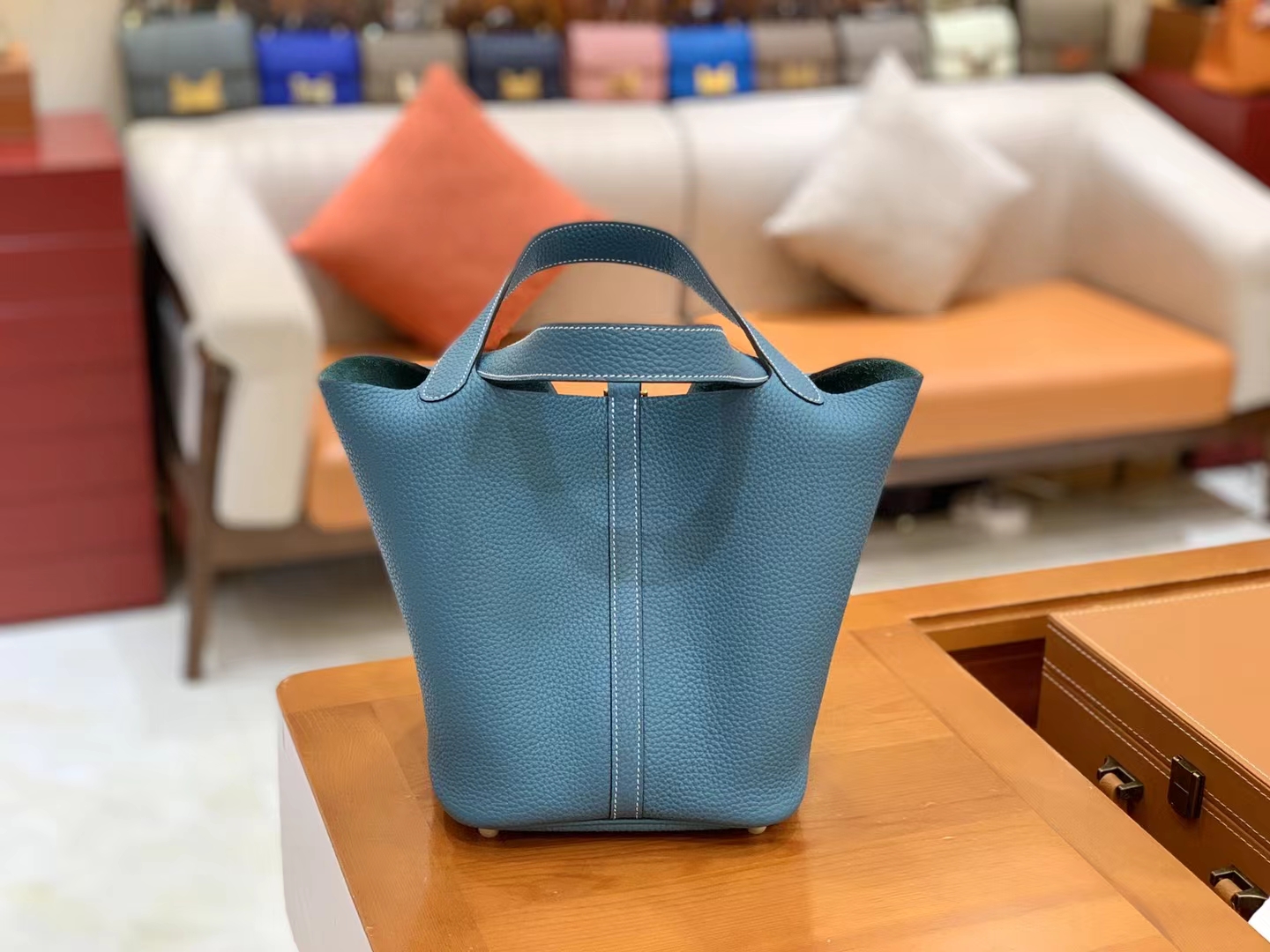 Hermès（爱马仕）Picotin 菜篮子 牛仔蓝 进口TC大牛皮 金扣 22cm 原版蜜蜡线 顶级手缝