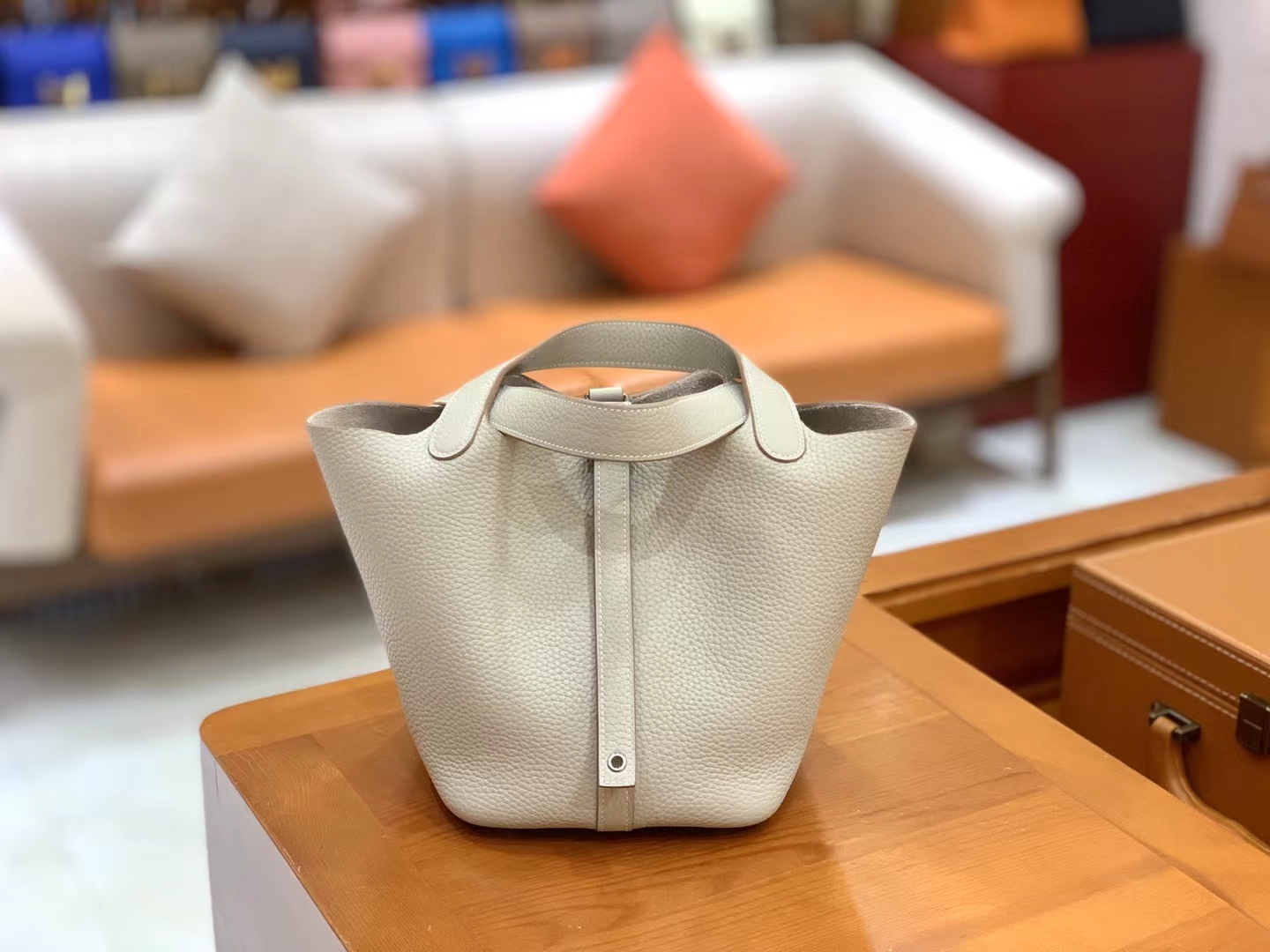 Hermès（爱马仕）Picotin 菜篮子 珍珠灰 进口TC大牛皮 银扣 18cm 原版蜜蜡线 顶级手缝