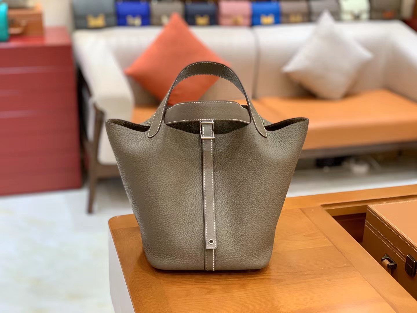 Hermès（爱马仕）Picotin 菜篮子 大象灰 进口TC大牛皮 银扣 22cm 原版蜜蜡线 顶级手缝