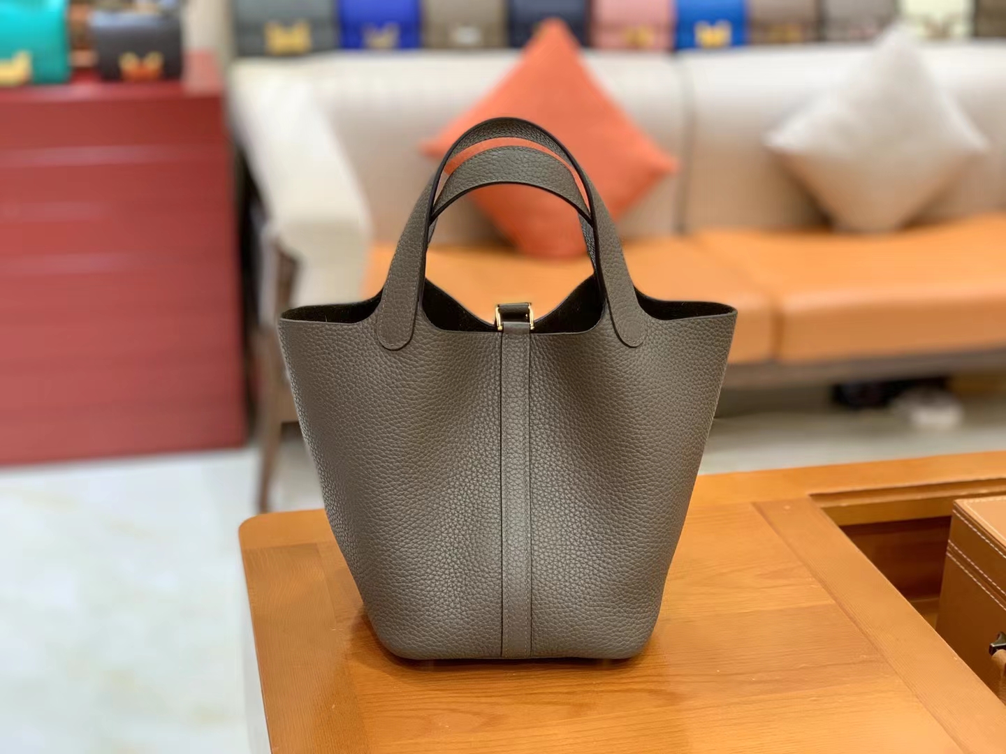 Hermès（爱马仕）Picotin 菜篮子 锡器灰 进口TC大牛皮 金扣 18cm 原版蜜蜡线 顶级手缝