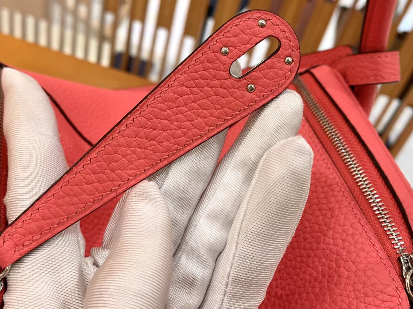 Hermès（爱马仕）Lindy 琳迪包 唇膏粉 进口TC大牛皮 银扣 26cm 原版蜜蜡线 顶级手缝