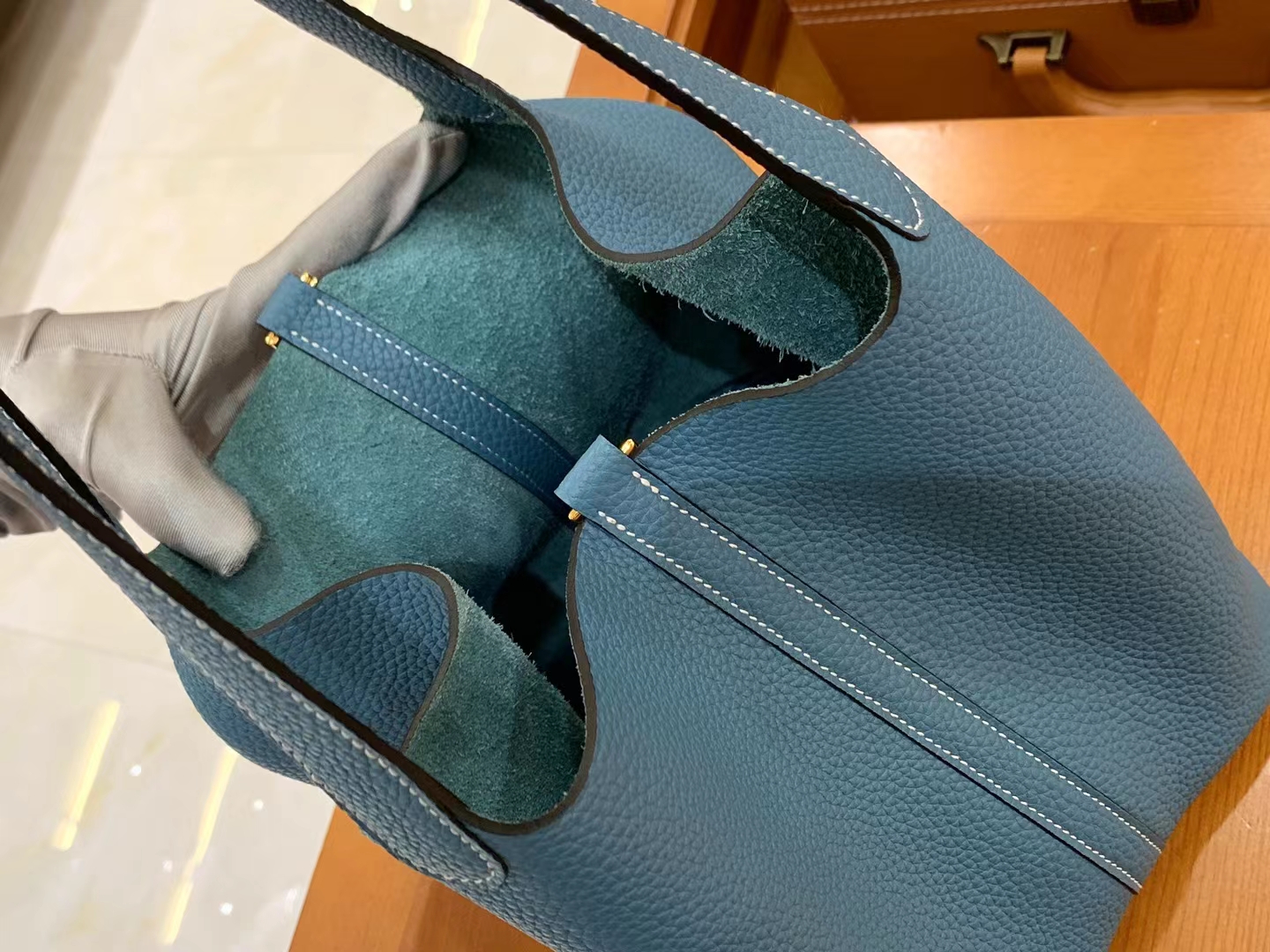 Hermès（爱马仕）Picotin 菜篮子 牛仔蓝 进口TC大牛皮 金扣 22cm 原版蜜蜡线 顶级手缝