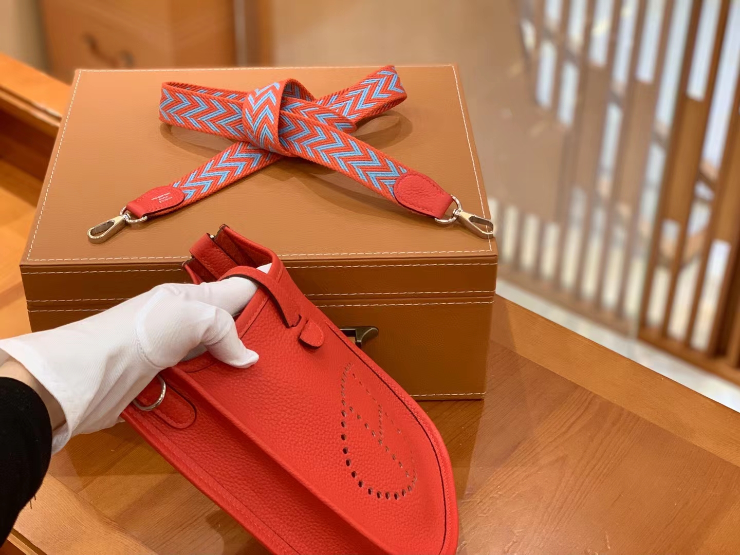 Hermès（爱马仕）Mini Evelyne 迷你 伊芙琳 心红色 进口TC大牛皮 银扣 17cm 原版蜜蜡线 顶级手缝