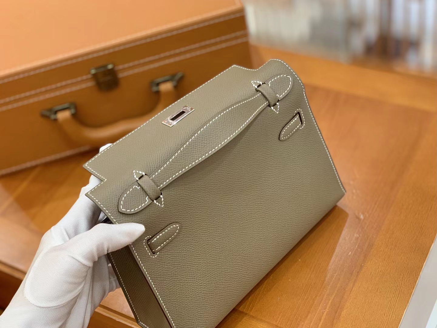Hermès（爱马仕）Mini kelly Pochette 大象灰 Epsom牛皮 银扣 一代 原版蜜蜡线 顶级手缝