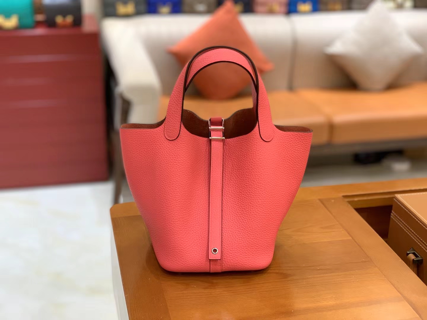 Hermès（爱马仕）Picotin 菜篮子 唇膏粉 进口TC大牛皮 银扣 18cm 原版蜜蜡线 顶级手缝