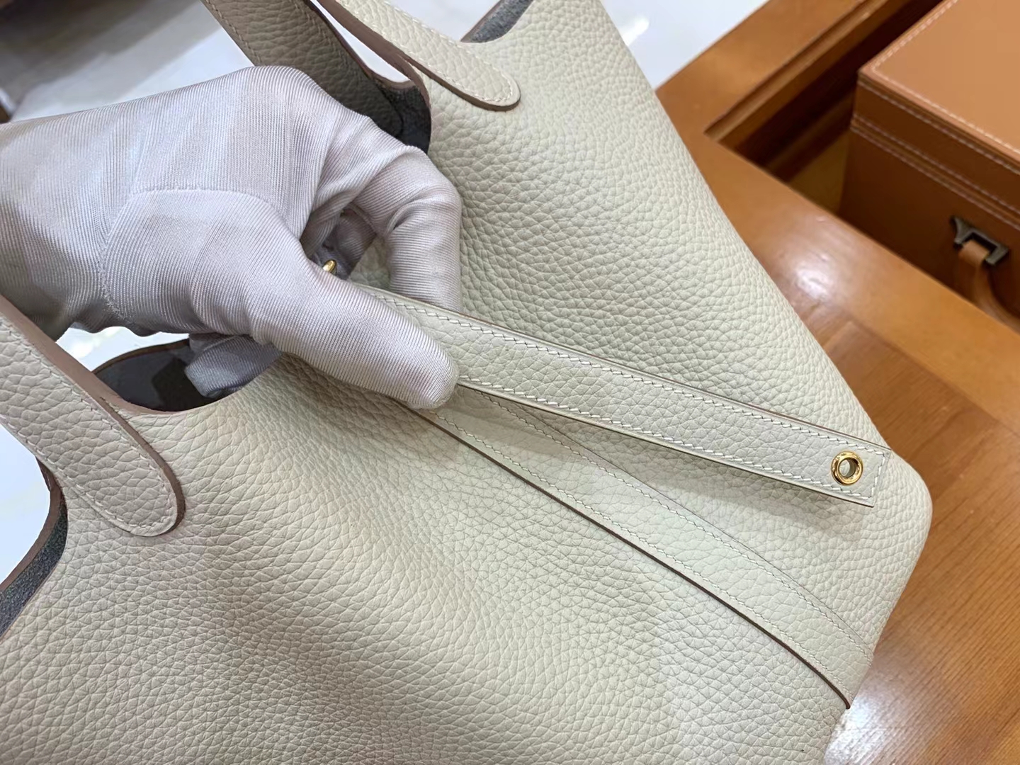 Hermès（爱马仕）Picotin 菜篮子 奶昔白 进口TC大牛皮 金扣 18cm 原版蜜蜡线 顶级手缝