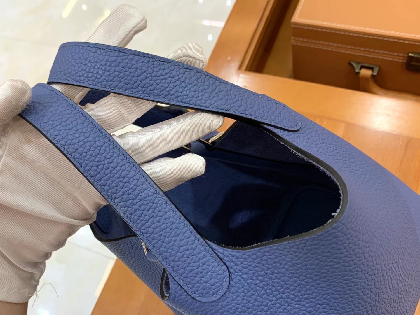 Hermès（爱马仕）Picotin 菜篮子 明兰色 进口TC大牛皮 银扣 18cm 原版蜜蜡线 顶级手缝