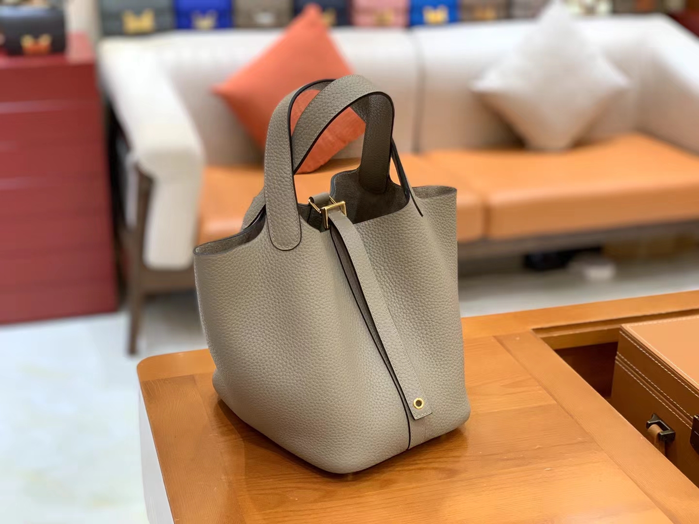 Hermès（爱马仕）Picotin 菜篮子 沥青灰 进口TC大牛皮 金扣 18cm 原版蜜蜡线 顶级手缝