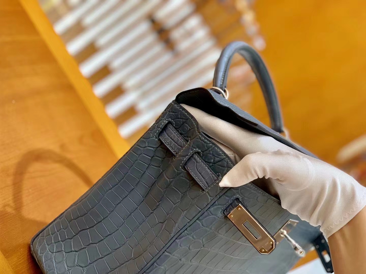 Hermès（爱马仕）Kelly 凯莉包 海鸥灰 一级尼罗鳄鱼皮 银扣 28cm 原版蜜蜡线 顶级手缝