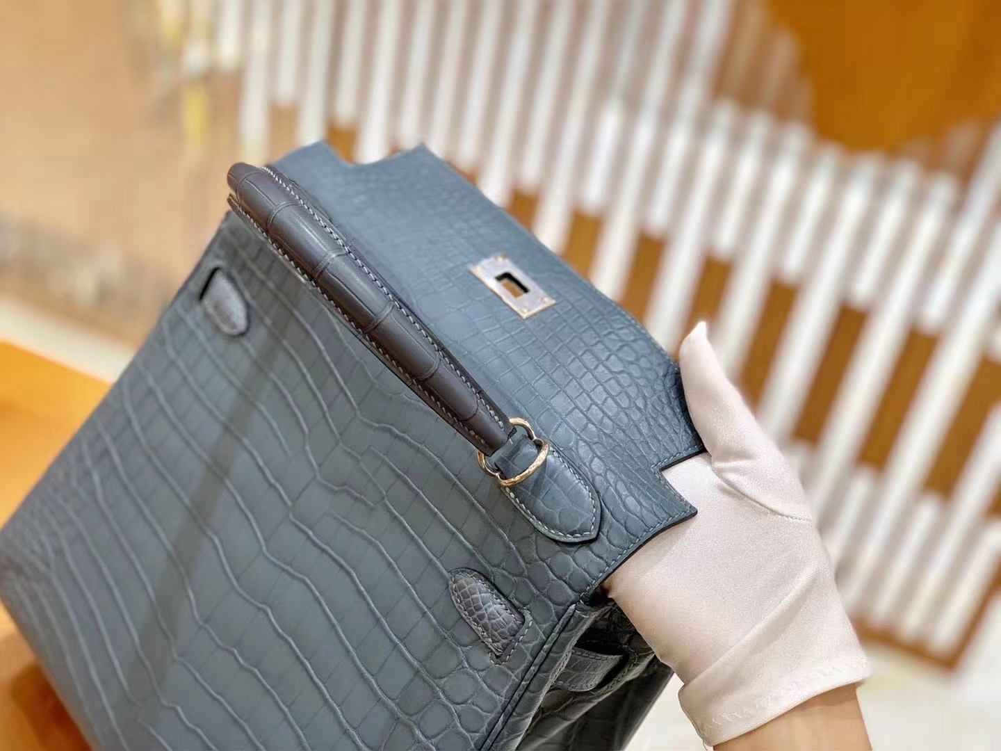 Hermès（爱马仕）Kelly 凯莉包 海鸥灰 一级尼罗鳄鱼皮 银扣 28cm 原版蜜蜡线 顶级手缝