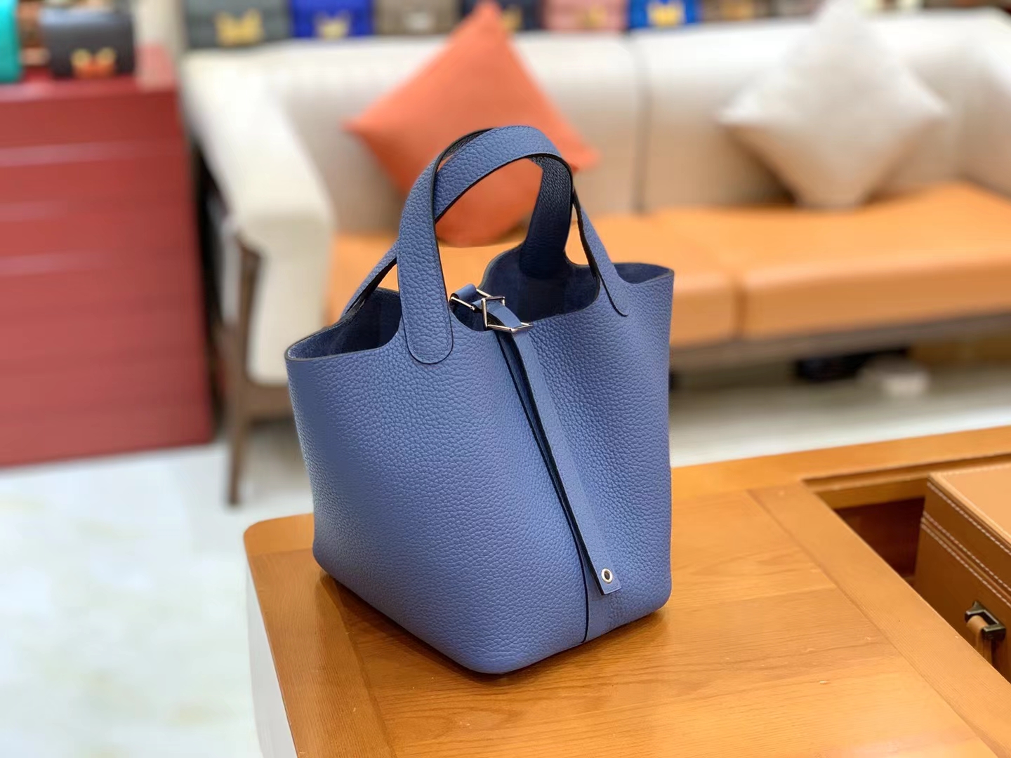 Hermès（爱马仕）Picotin 菜篮子 明兰色 进口TC大牛皮 银扣 18cm 原版蜜蜡线 顶级手缝