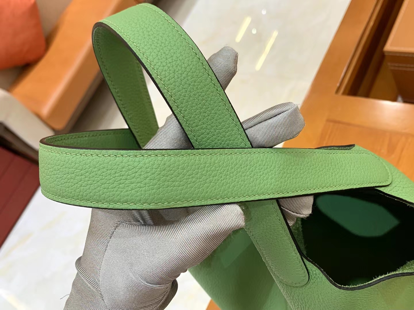 Hermès（爱马仕）Picotin 菜篮子 牛油果绿 进口TC大牛皮 银扣 22cm 原版蜜蜡线 顶级手缝