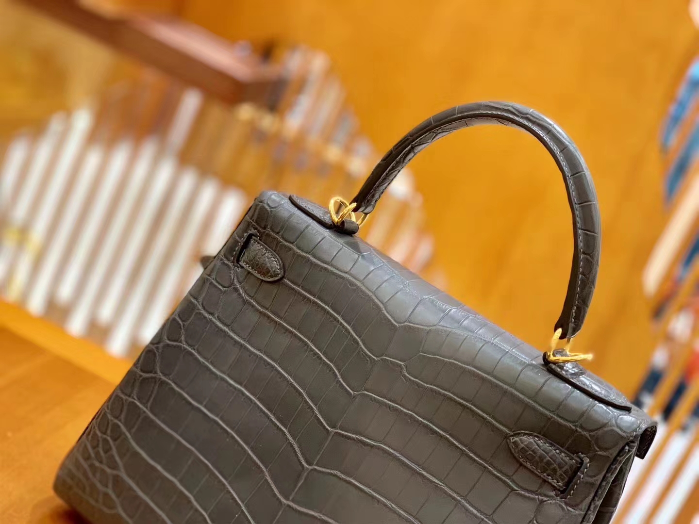 Hermès（爱马仕）Kelly 凯莉包 锡器灰 一级尼罗鳄鱼皮 金扣 28cm 原版蜜蜡线 顶级手缝
