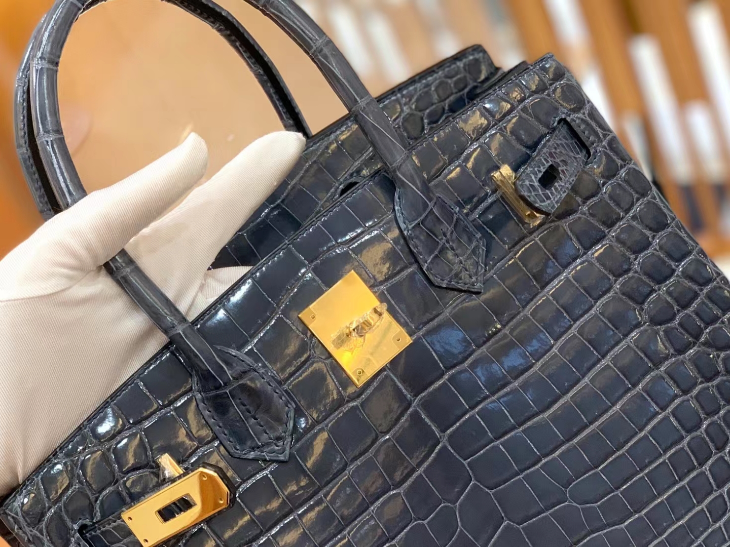 Hermès（爱马仕）Birkin 铂金包 牛仔蓝 一级尼罗鳄鱼皮 金扣 30cm 原版蜜蜡线 顶级手缝