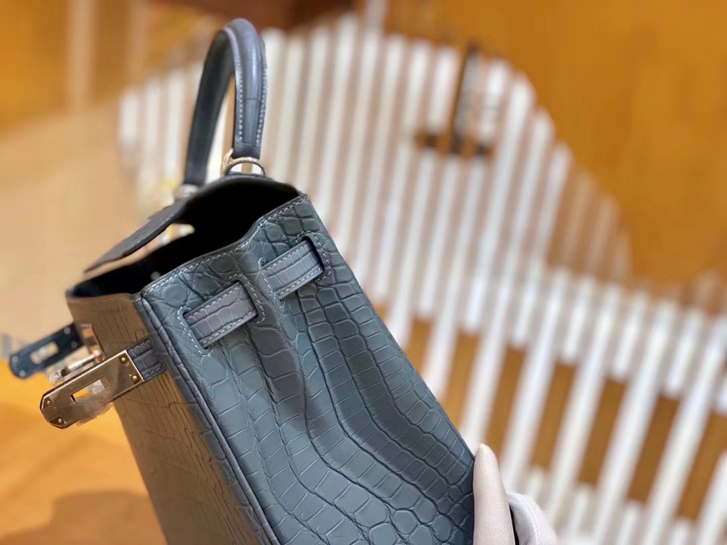 Hermès（爱马仕）Kelly 凯莉包 海鸥灰 一级尼罗鳄鱼皮 银扣 28cm 原版蜜蜡线 顶级手缝