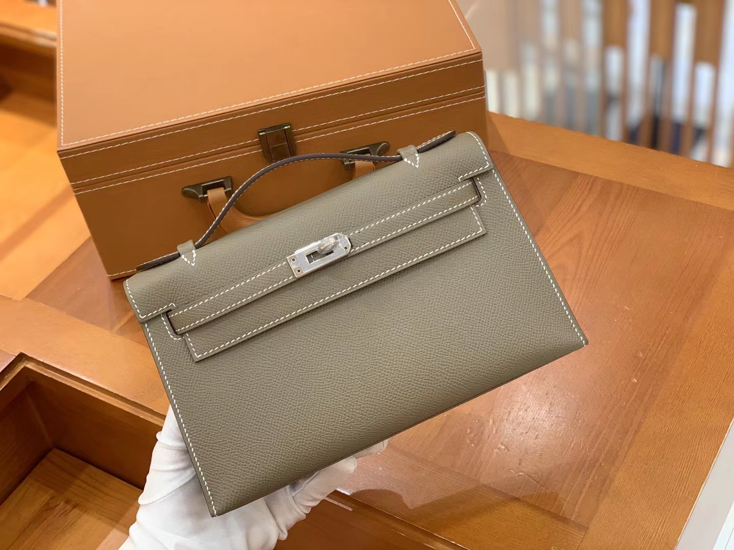 Hermès（爱马仕）Mini kelly Pochette 大象灰 Epsom牛皮 银扣 一代 原版蜜蜡线 顶级手缝