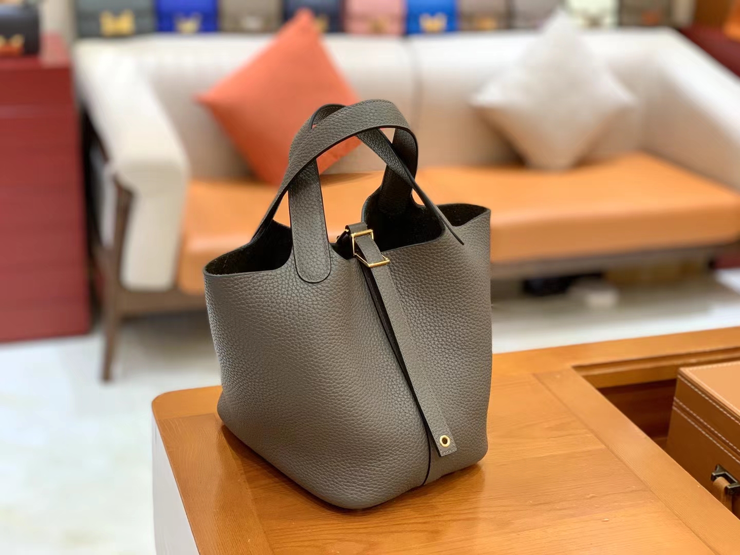 Hermès（爱马仕）Picotin 菜篮子 锡器灰 进口TC大牛皮 金扣 18cm 原版蜜蜡线 顶级手缝