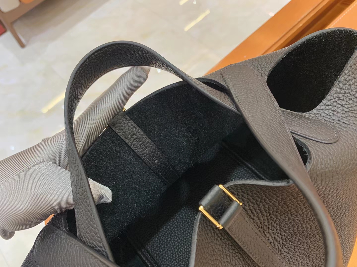Hermès（爱马仕）Picotin 菜篮子 经典黑 进口TC大牛皮 金扣 22cm 原版蜜蜡线 顶级手缝
