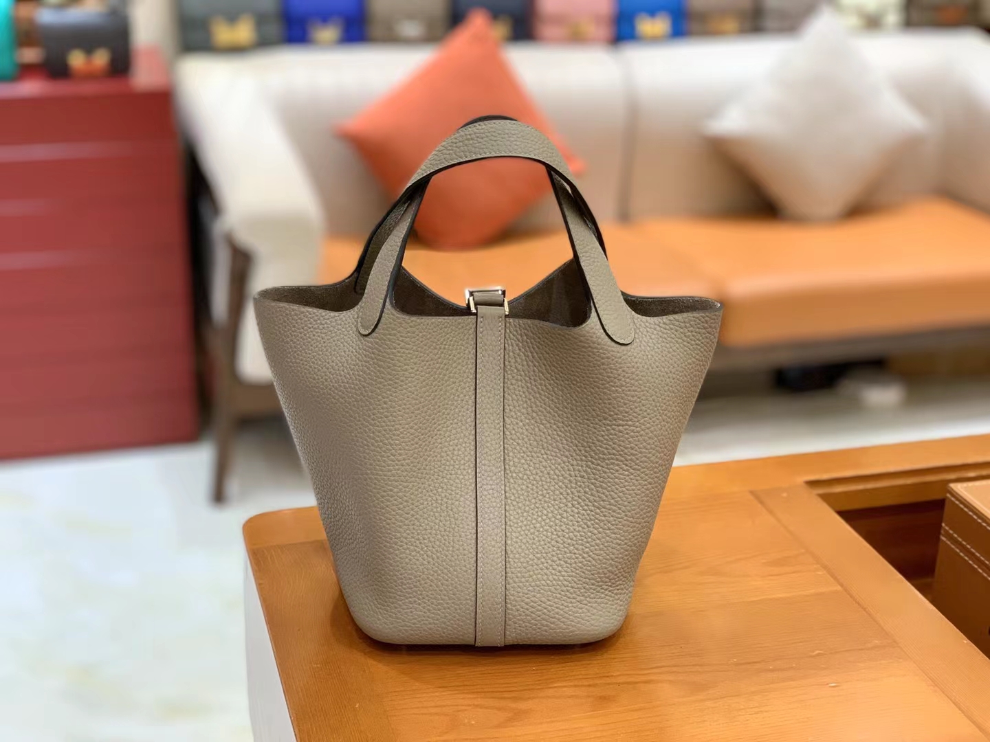 Hermès（爱马仕）Picotin 菜篮子 沥青灰 进口TC大牛皮 银扣 18cm 原版蜜蜡线 顶级手缝