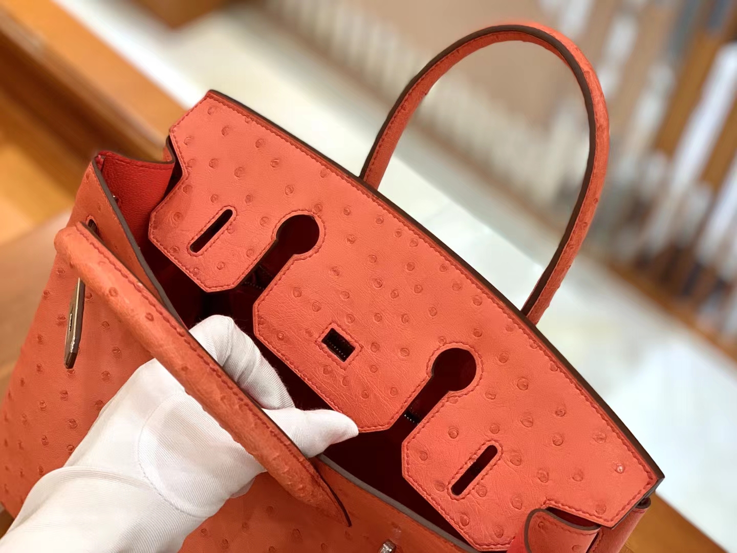 Hermès（爱马仕）Birkin 铂金包  南非KK级鸵鸟皮 德克萨斯粉 银扣 30cm 原版蜜蜡线 顶级手缝