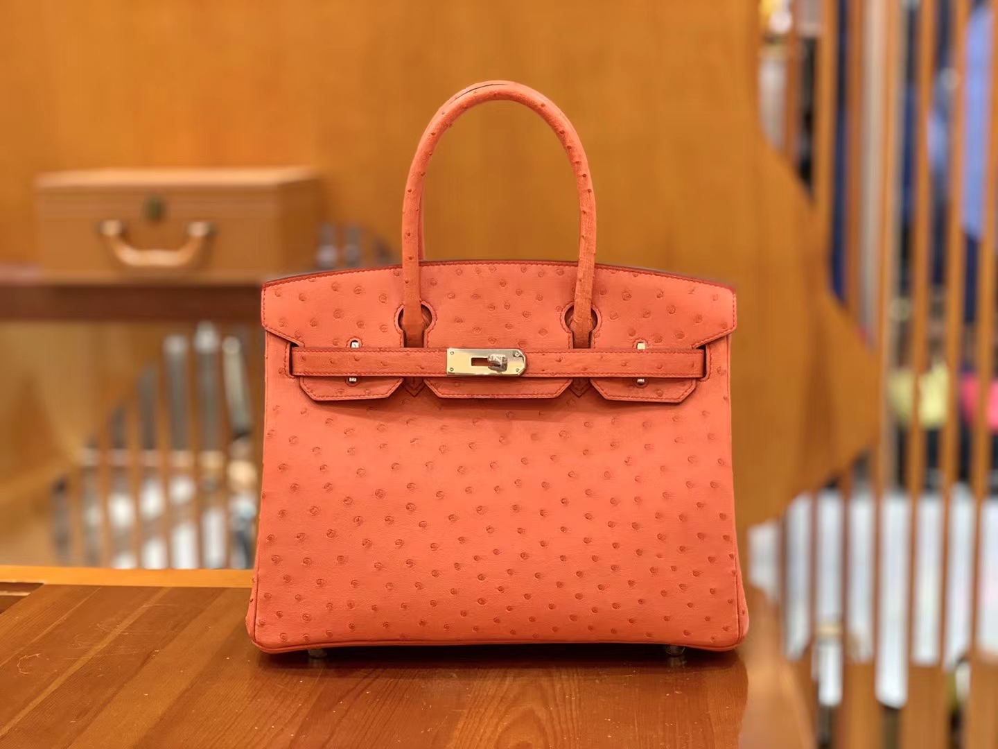 Hermès（爱马仕）Birkin 铂金包  南非KK级鸵鸟皮 德克萨斯粉 银扣 30cm 原版蜜蜡线 顶级手缝