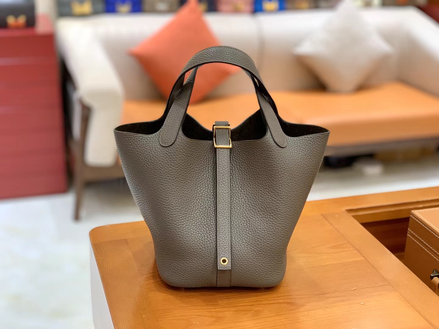 Hermès（爱马仕）Picotin 菜篮子 锡器灰 进口TC大牛皮 金扣 18cm 原版蜜蜡线 顶级手缝