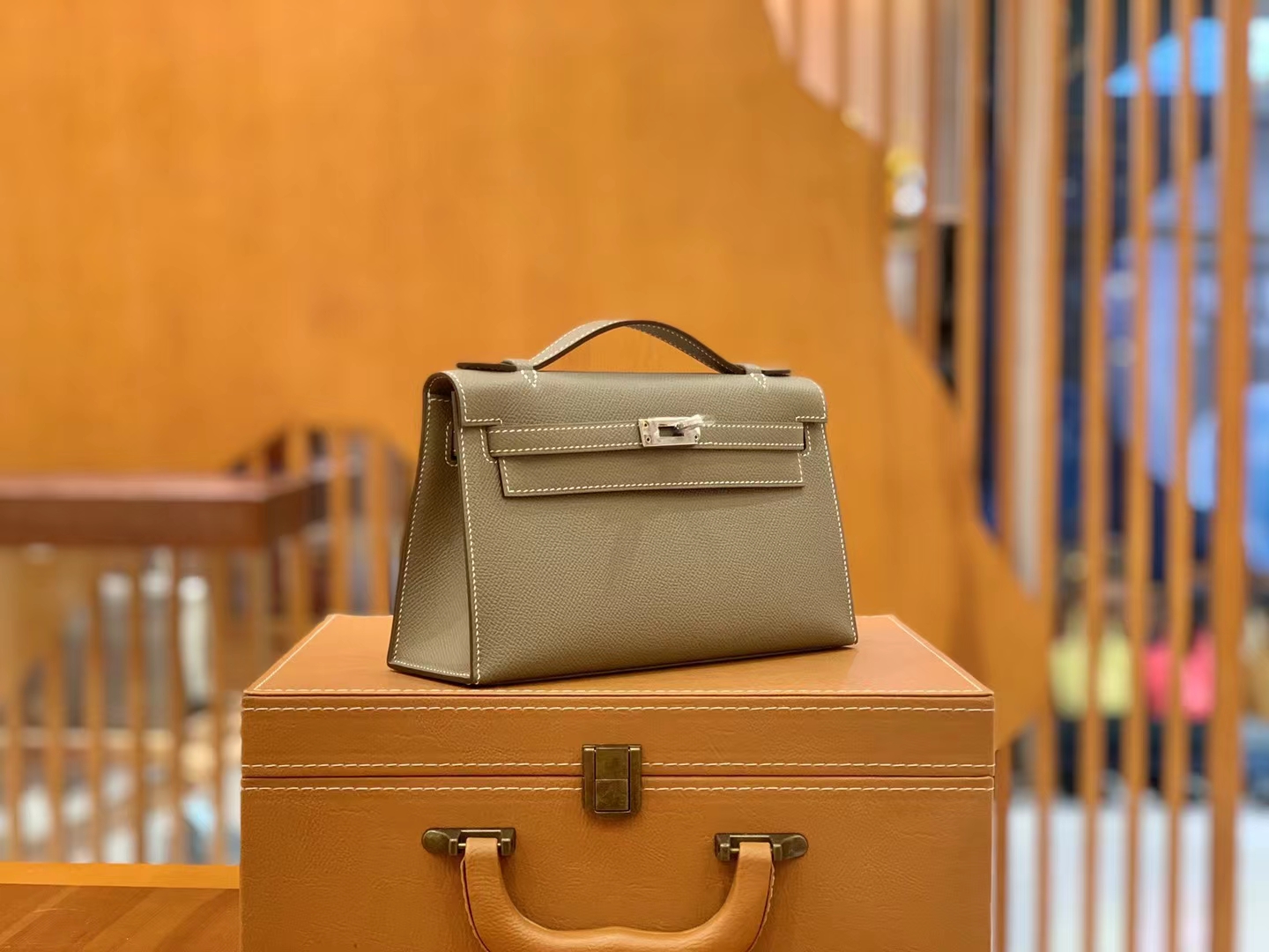 Hermès（爱马仕）Mini kelly Pochette 大象灰 Epsom牛皮 银扣 一代 原版蜜蜡线 顶级手缝