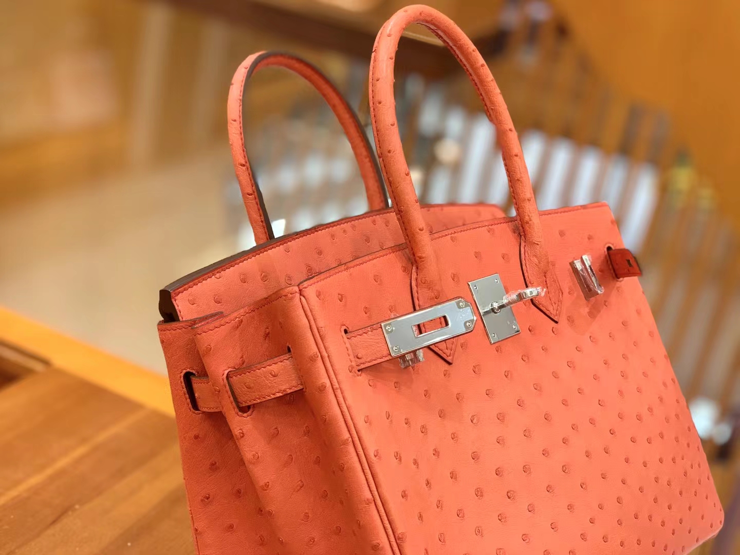 Hermès（爱马仕）Birkin 铂金包  南非KK级鸵鸟皮 德克萨斯粉 银扣 30cm 原版蜜蜡线 顶级手缝