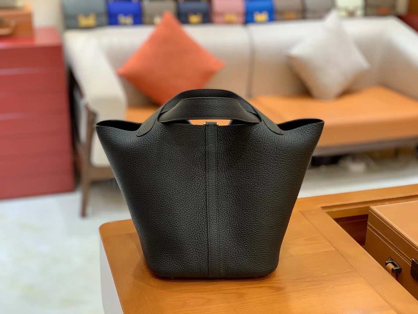 Hermès（爱马仕）Picotin 菜篮子 经典黑 进口TC大牛皮 金扣 22cm 原版蜜蜡线 顶级手缝