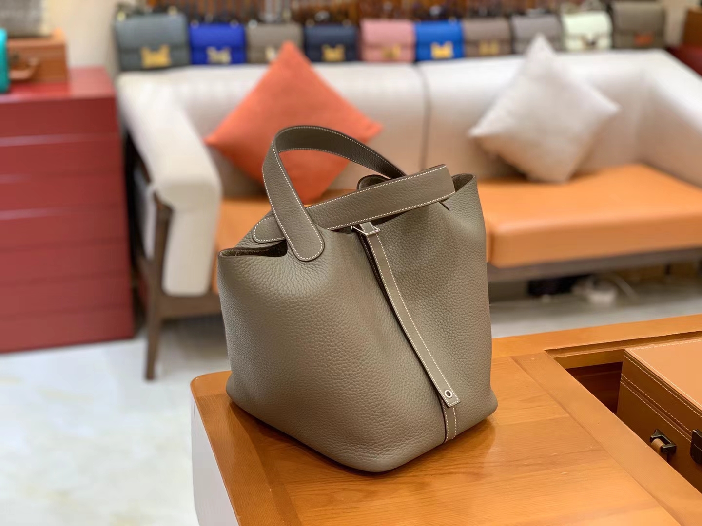 Hermès（爱马仕）Picotin 菜篮子 大象灰 进口TC大牛皮 银扣 22cm 原版蜜蜡线 顶级手缝