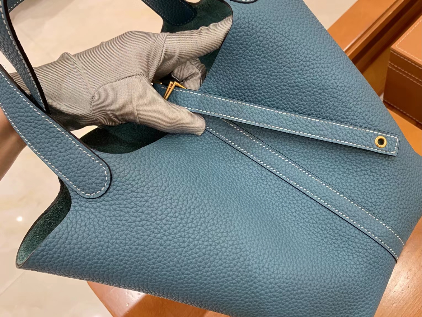 Hermès（爱马仕）Picotin 菜篮子 牛仔蓝 进口TC大牛皮 金扣 22cm 原版蜜蜡线 顶级手缝
