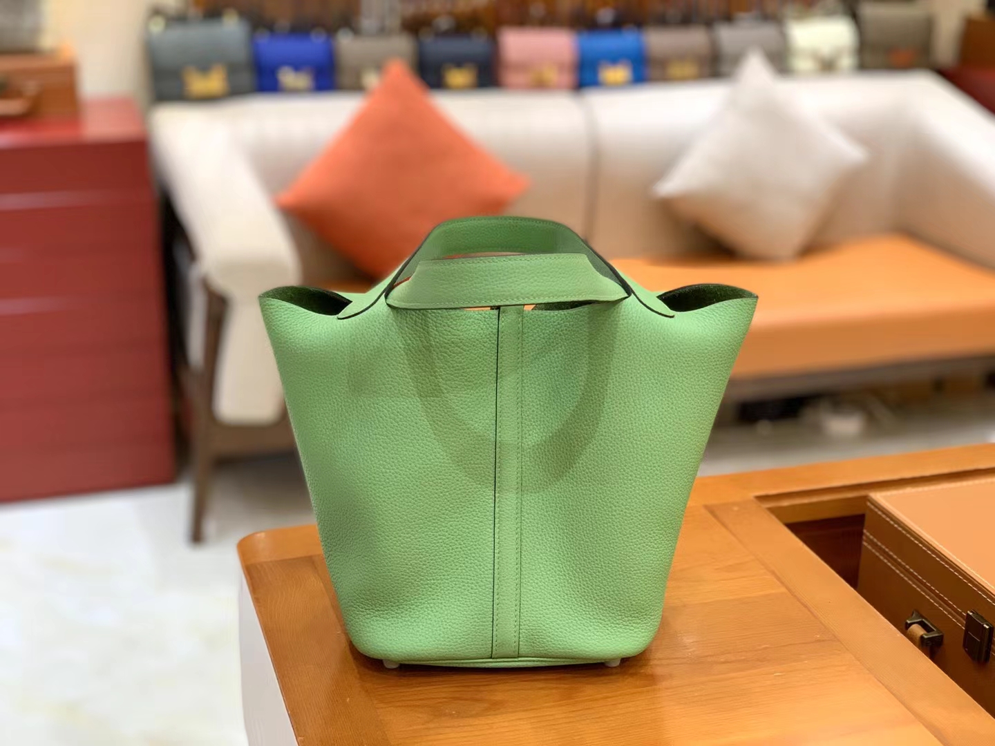 Hermès（爱马仕）Picotin 菜篮子 牛油果绿 进口TC大牛皮 银扣 22cm 原版蜜蜡线 顶级手缝
