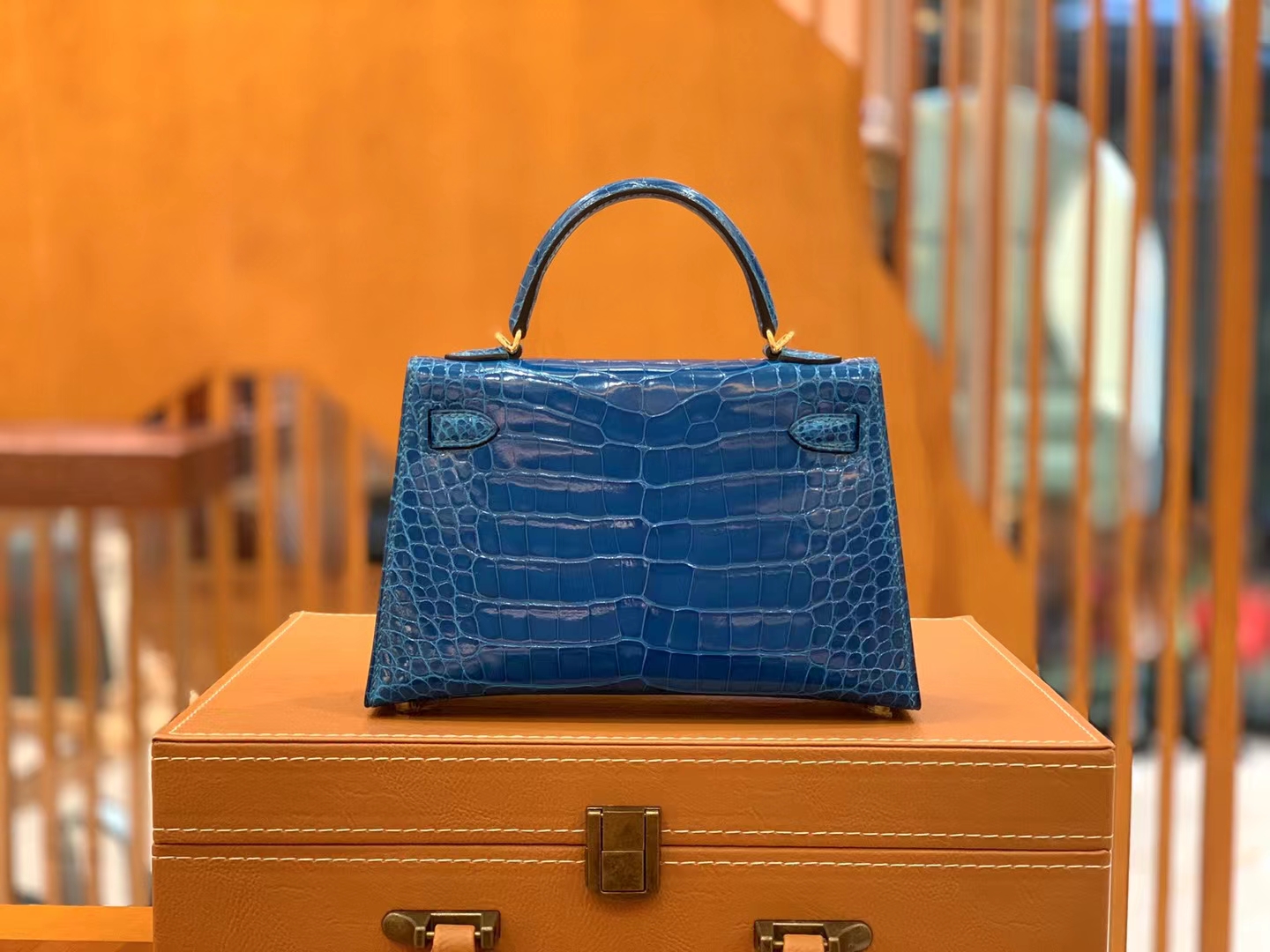 Hermès（爱马仕）Mini kelly 迷你凯莉 伊兹密尔蓝 一级美洲鳄鱼皮 金扣 二代 原版蜜蜡线 顶级手缝