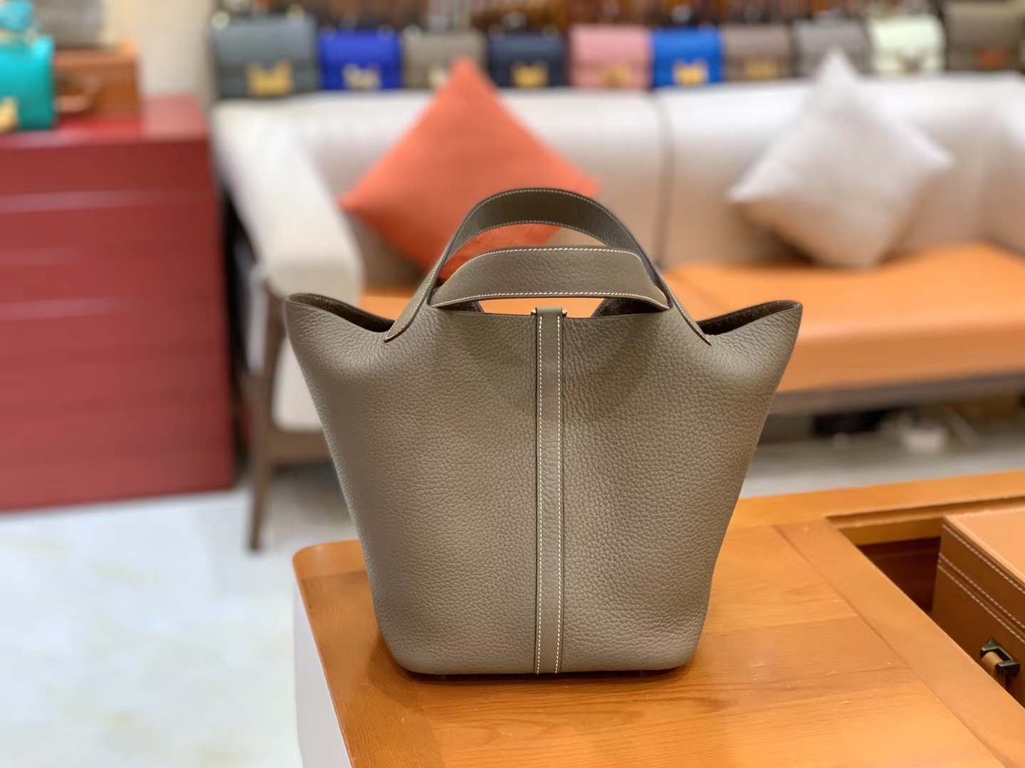 Hermès（爱马仕）Picotin 菜篮子 大象灰 进口TC大牛皮 银扣 22cm 原版蜜蜡线 顶级手缝