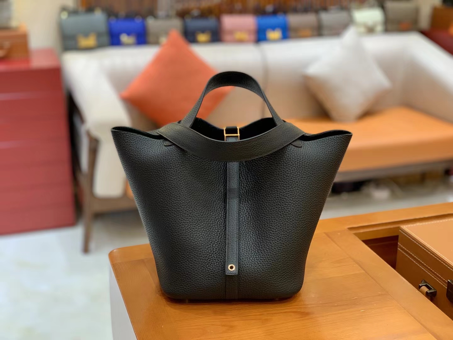 Hermès（爱马仕）Picotin 菜篮子 经典黑 进口TC大牛皮 金扣 22cm 原版蜜蜡线 顶级手缝