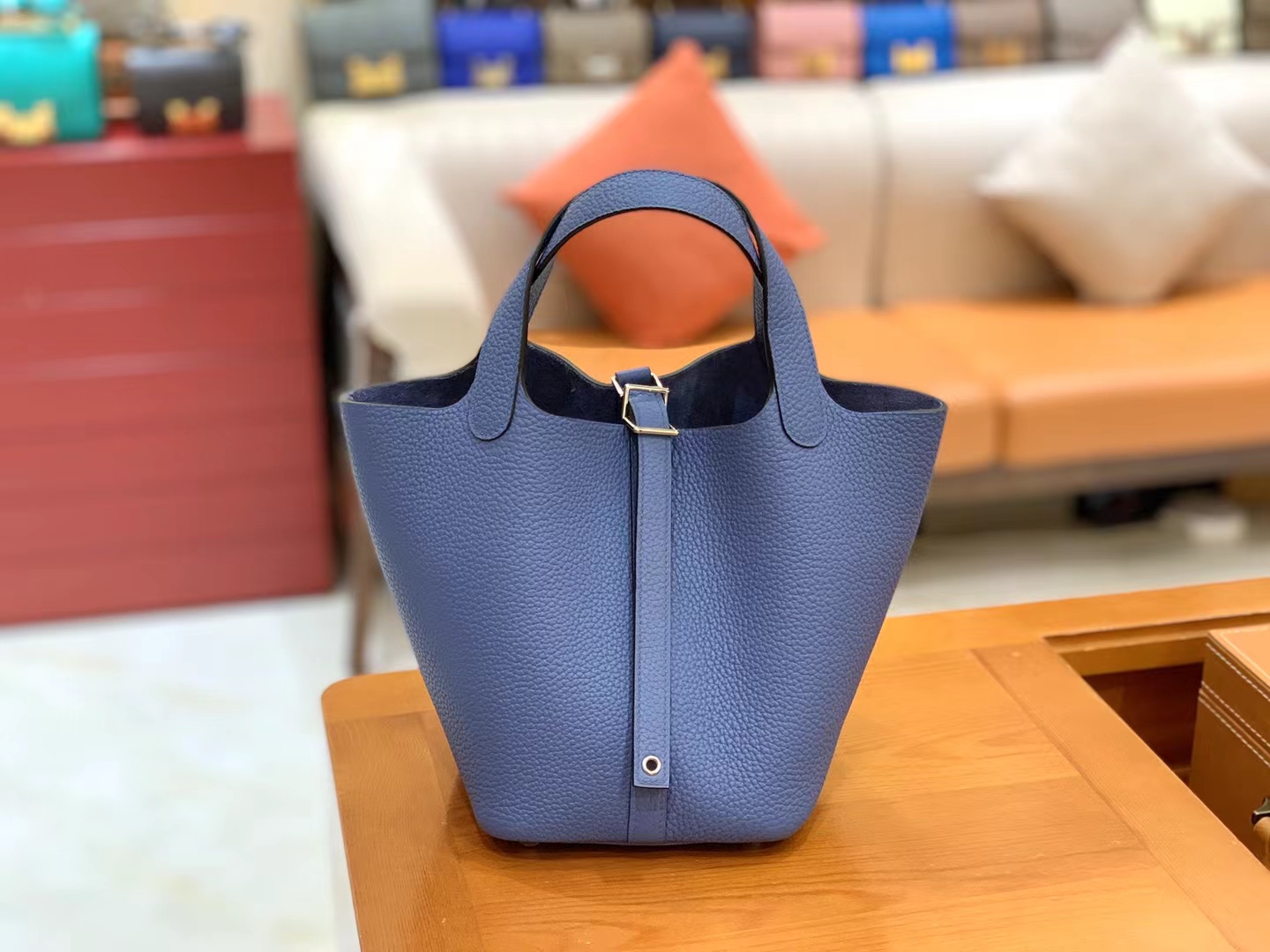 Hermès（爱马仕）Picotin 菜篮子 明兰色 进口TC大牛皮 银扣 18cm 原版蜜蜡线 顶级手缝