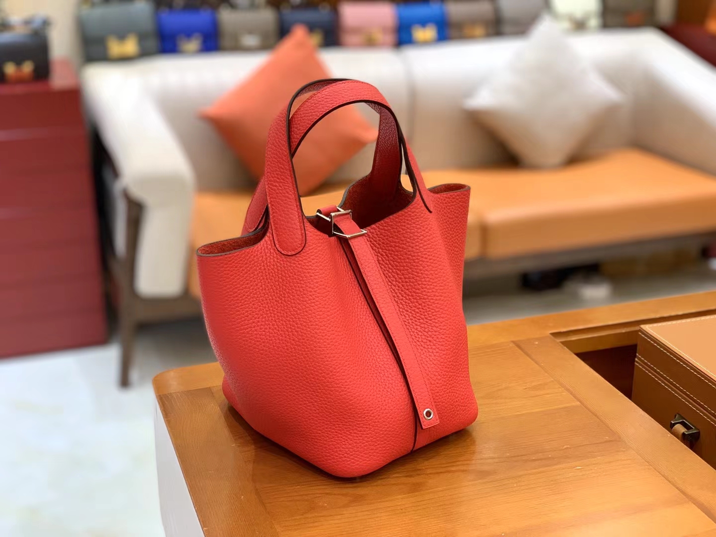 Hermès（爱马仕）Picotin 菜篮子 大红色 进口TC大牛皮 银扣 18cm 原版蜜蜡线 顶级手缝