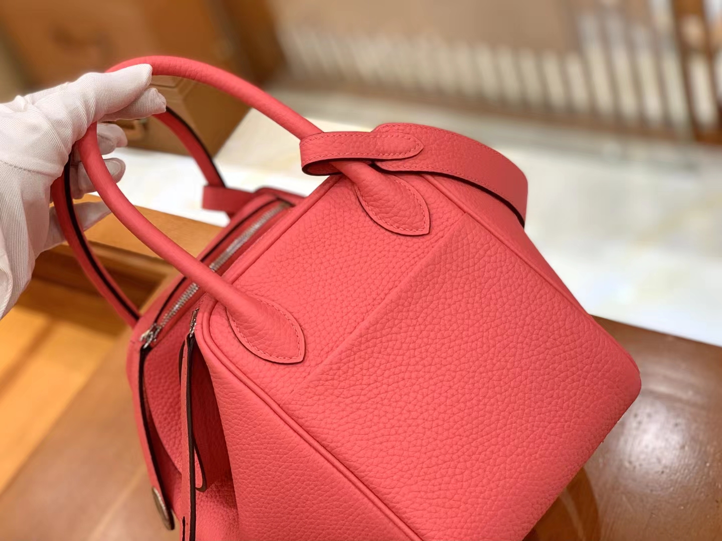 Hermès（爱马仕）Lindy 琳迪包 唇膏粉 进口TC大牛皮 银扣 26cm 原版蜜蜡线 顶级手缝