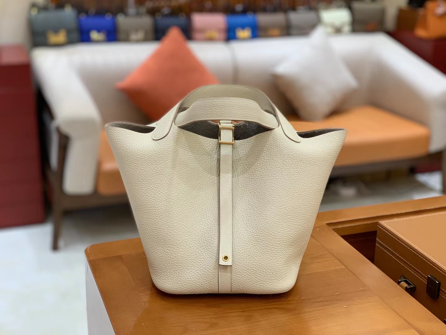 Hermès（爱马仕）Picotin 菜篮子 奶昔白 进口TC大牛皮 金扣 22cm 原版蜜蜡线 顶级手缝