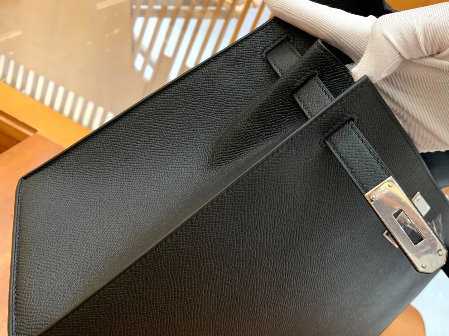 Hermès（爱马仕）Kelly 凯莉包 经典黑 Epsom小牛皮 银扣 28cm 原版蜜蜡线 顶级手缝