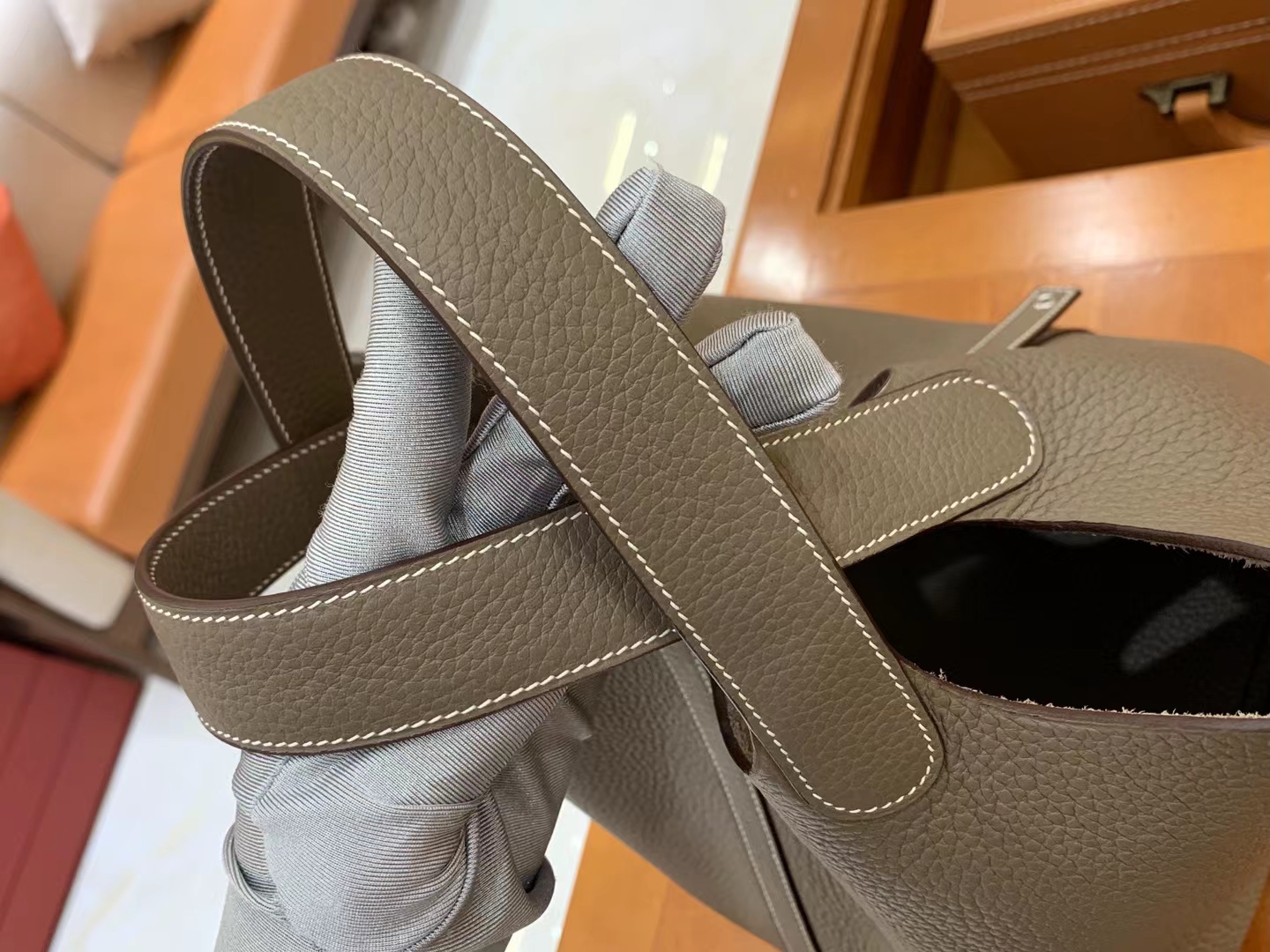 Hermès（爱马仕）Picotin 菜篮子 大象灰 进口TC大牛皮 银扣 22cm 原版蜜蜡线 顶级手缝