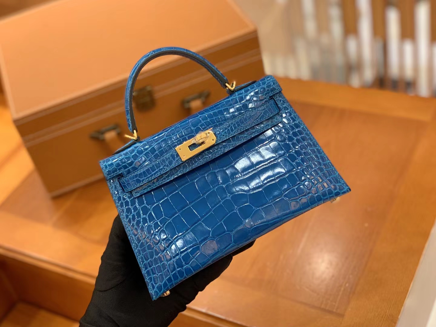 Hermès（爱马仕）Mini kelly 迷你凯莉 伊兹密尔蓝 一级美洲鳄鱼皮 金扣 二代 原版蜜蜡线 顶级手缝